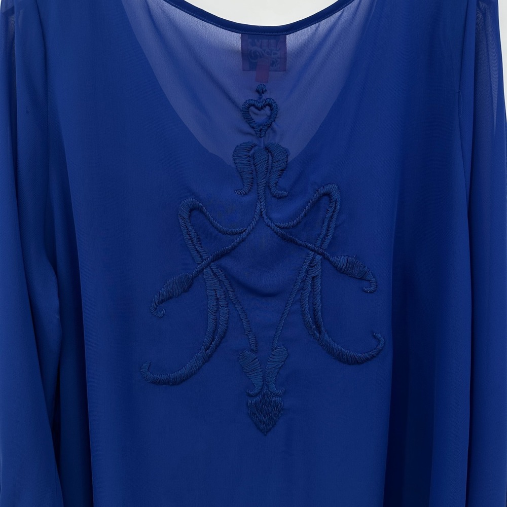 Abby Z Top Shirt Blouse Size 2X Sheer Ruffle Embroidered Coquette Elegant Glam - Picture 10 of 14
